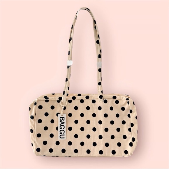 BAGGU Handbags - BAGGU White and Black Polka Dot Bowler Bag